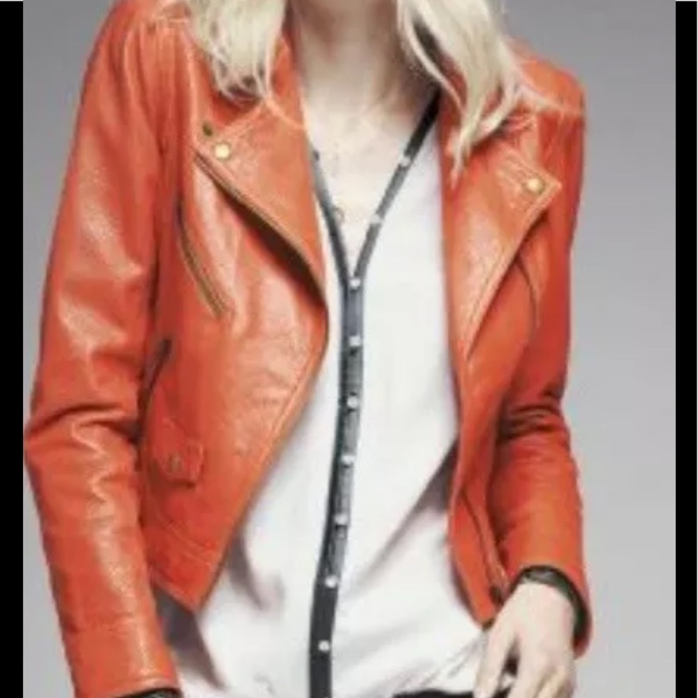 TRUTH & PRIDE Leather Orange  Moto Jacket size Small